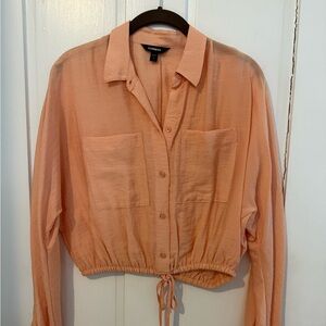 Express cropped peach Button-Down Women's Shirt